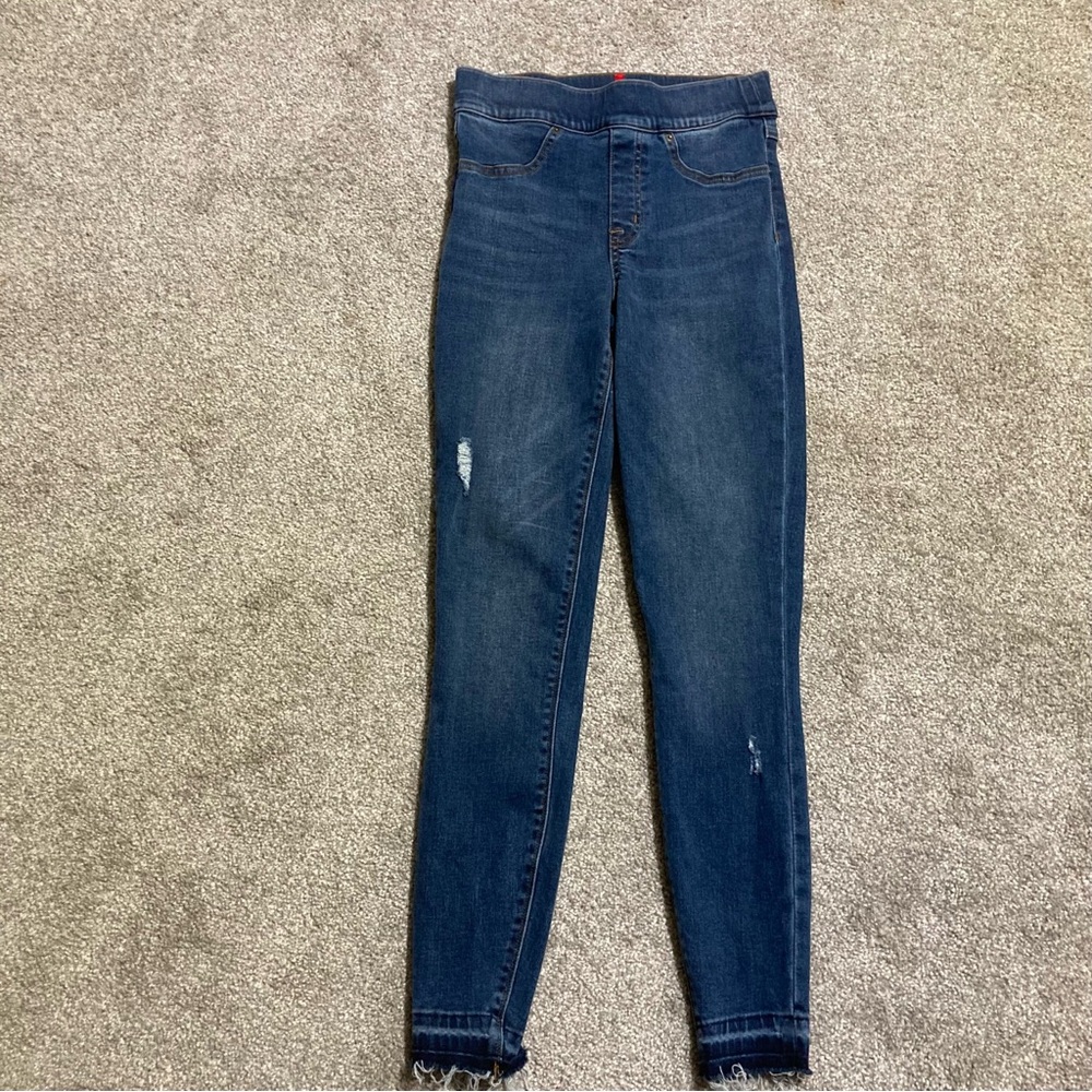 Spanx by Sara Blakely Womens XS 28x28 Pull-on Blue Denim Jeggings w/ Raw Hem